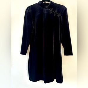 Vintage Japanese inspired velvet Mini Dress with high collar and a slit